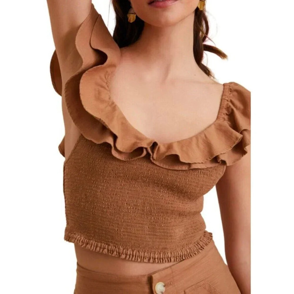 Maeve Brown Ruffle Crop Top - Picture 4 of 10